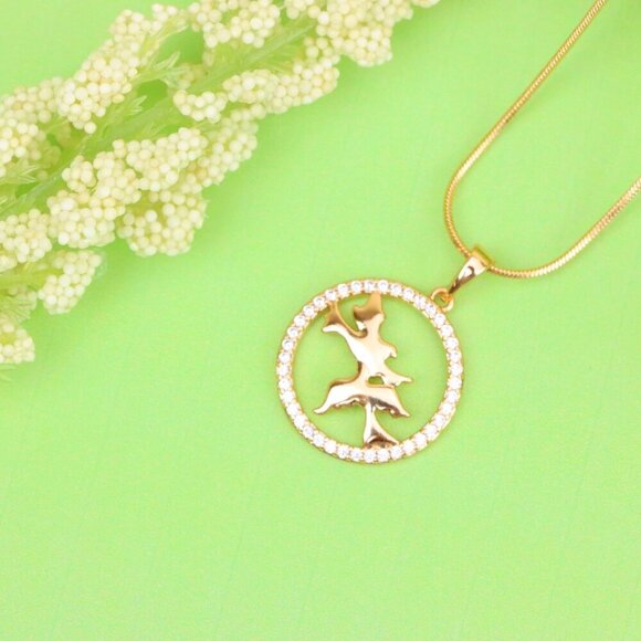 "Rose Gold Circle Pendant with Flying Birds and Crystal Border Design, XPPT1612 - Picture 12 of 13